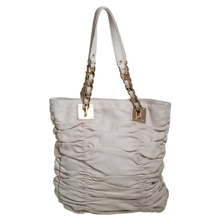 Pre Owned MICHAEL Michael Kors White Pleated Leather Chain Tote