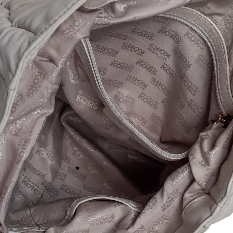 Pre Owned MICHAEL Michael Kors White Pleated Leather Chain Tote