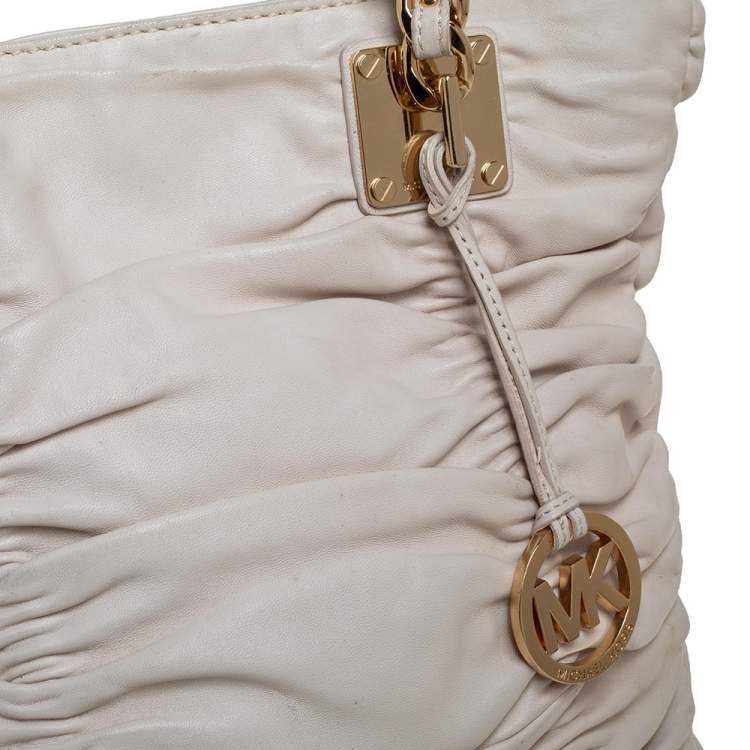 Pre Owned MICHAEL Michael Kors White Pleated Leather Chain Tote