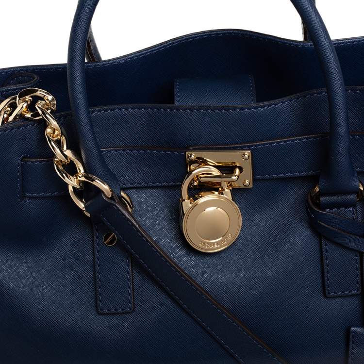Pre Owned MICHAEL Michael Kors Blue Saffiano Leather Large Hamilton North South Tote