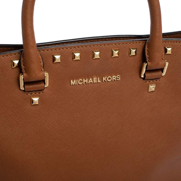 Pre Owned MICHAEL Michael Kors Brown Studded Leather Selma Tote