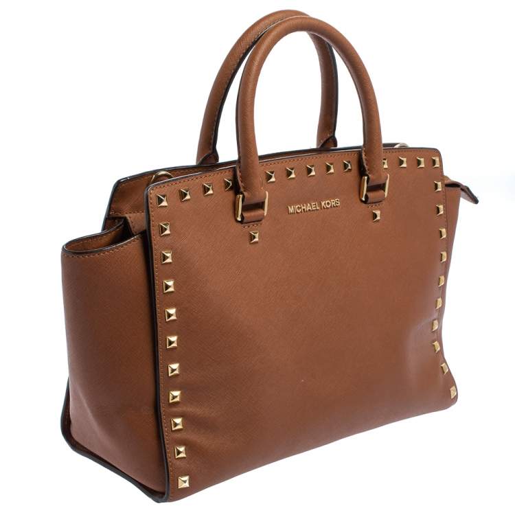 Pre Owned MICHAEL Michael Kors Brown Studded Leather Selma Tote