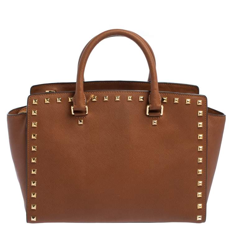 Pre Owned MICHAEL Michael Kors Brown Studded Leather Selma Tote