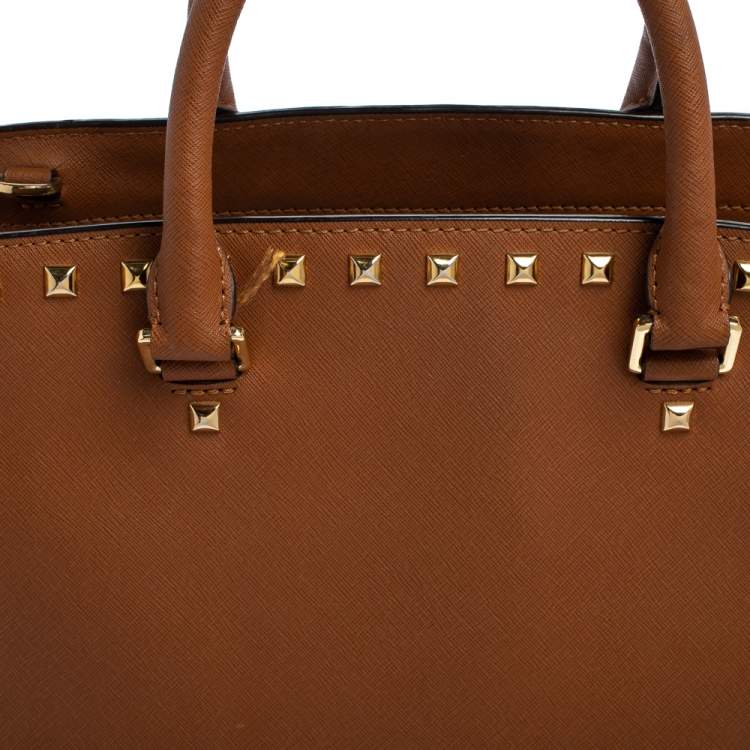 Pre Owned MICHAEL Michael Kors Brown Studded Leather Selma Tote