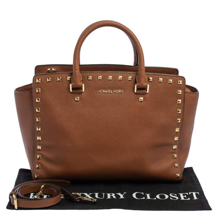 Pre Owned MICHAEL Michael Kors Brown Studded Leather Selma Tote
