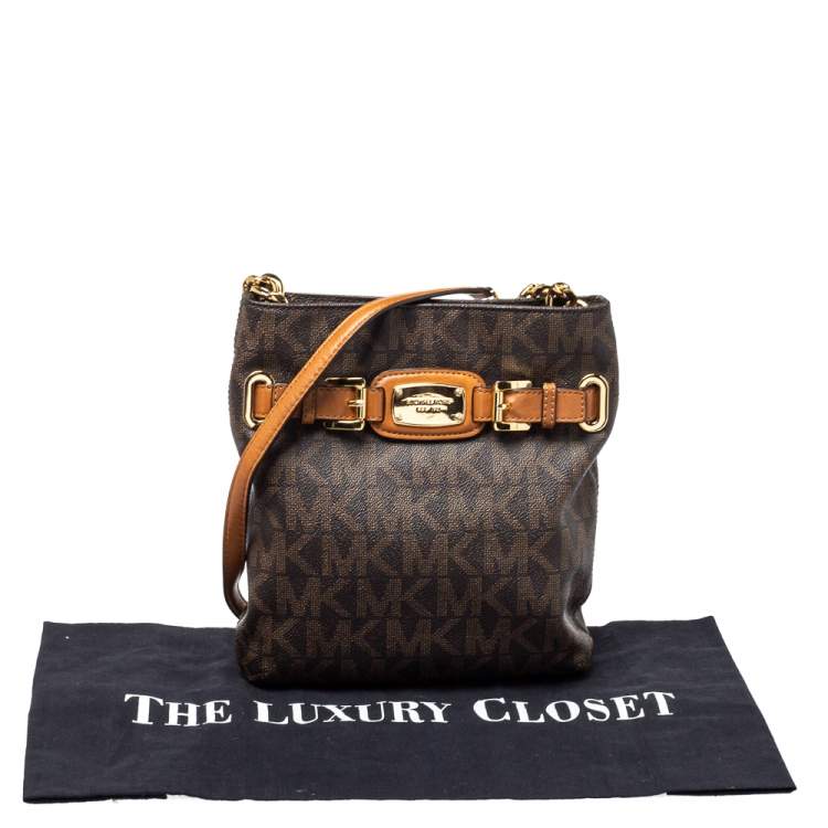 Pre Owned Michael Kors Brown/Tan Coated Canvas and Leather Hamilton Crossbody Bag