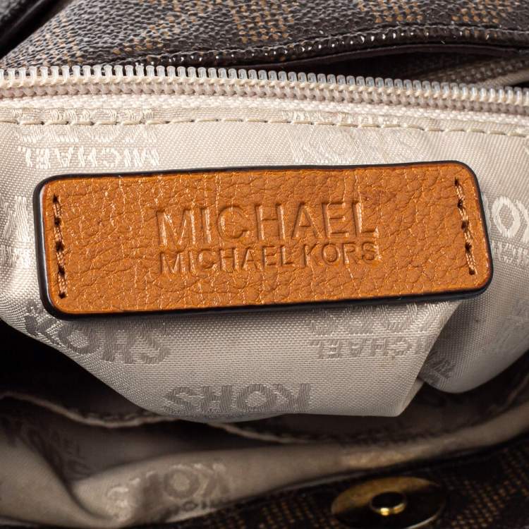 Pre Owned Michael Kors Brown/Tan Coated Canvas and Leather Hamilton Crossbody Bag