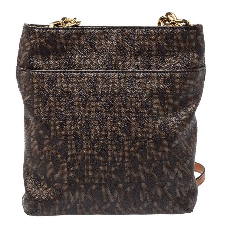 Pre Owned Michael Kors Brown/Tan Coated Canvas and Leather Hamilton Crossbody Bag