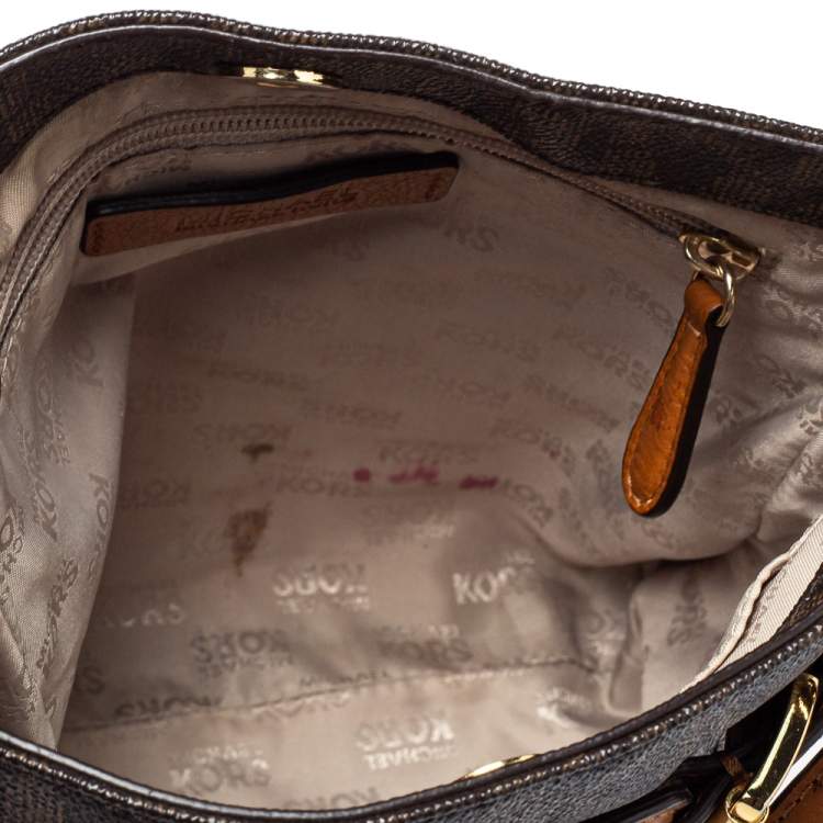 Pre Owned Michael Kors Brown/Tan Coated Canvas and Leather Hamilton Crossbody Bag