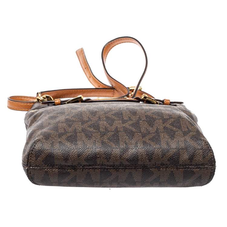 Pre Owned Michael Kors Brown/Tan Coated Canvas and Leather Hamilton Crossbody Bag