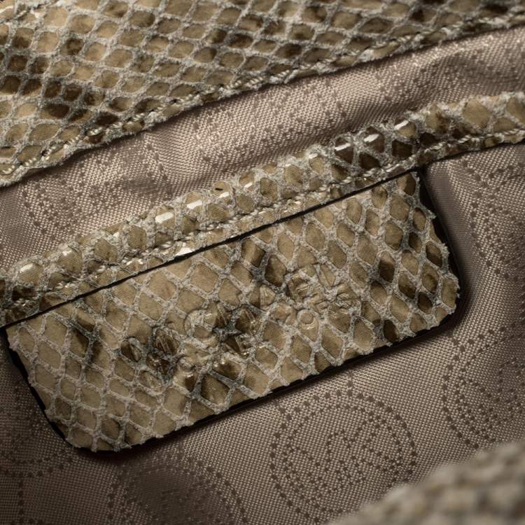 Pre Owned Michael Kors Beige Snake Embossed Leather Chain Clutch
