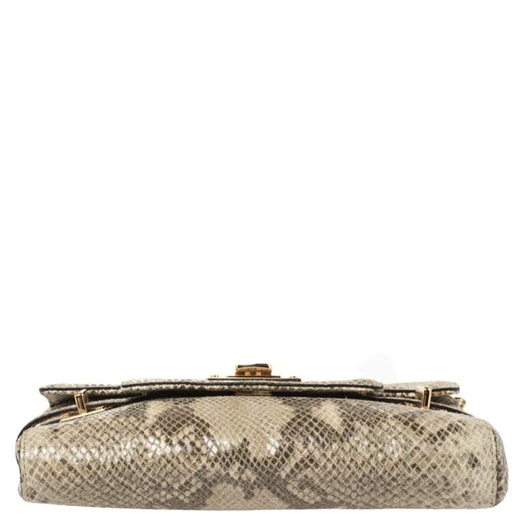 Pre Owned Michael Kors Beige Snake Embossed Leather Chain Clutch