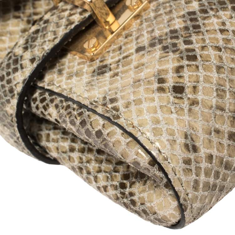 Pre Owned Michael Kors Beige Snake Embossed Leather Chain Clutch