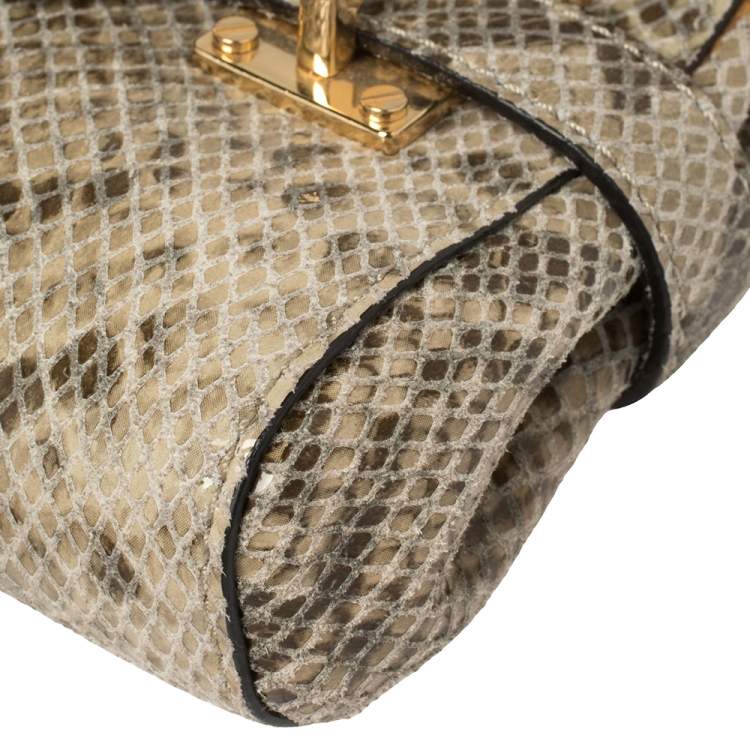 Pre Owned Michael Kors Beige Snake Embossed Leather Chain Clutch