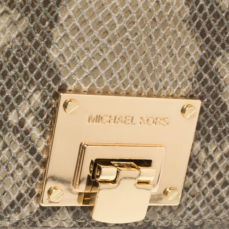 Pre Owned Michael Kors Beige Snake Embossed Leather Chain Clutch