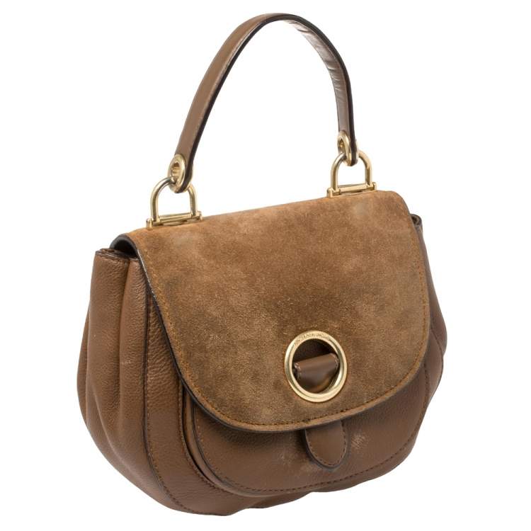 Pre Owned MICHAEL Michael Kors Brown Leather and Suede Medium Isadore Top Handle Bag
