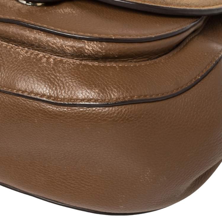 Pre Owned MICHAEL Michael Kors Brown Leather and Suede Medium Isadore Top Handle Bag