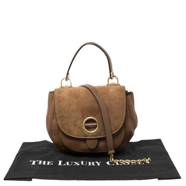 Pre Owned MICHAEL Michael Kors Brown Leather and Suede Medium Isadore Top Handle Bag