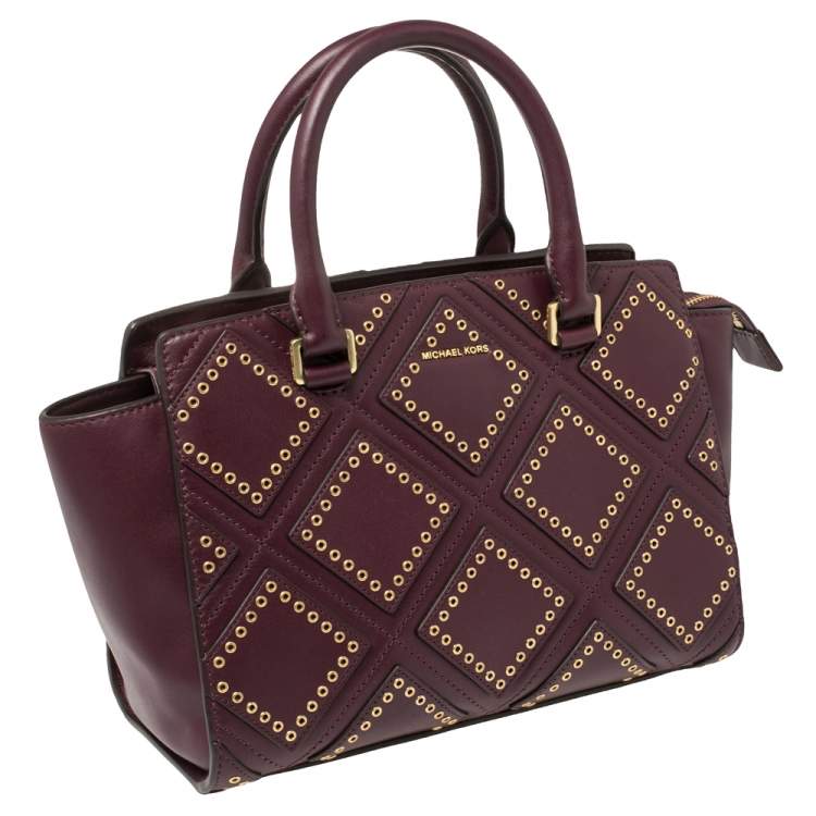 Pre Owned Michael Kors Burgundy Leather Medium Selma Diamond Grommet Satchel