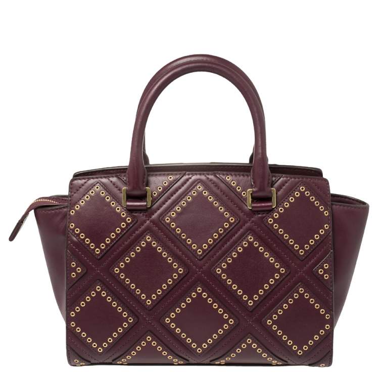 Pre Owned Michael Kors Burgundy Leather Medium Selma Diamond Grommet Satchel