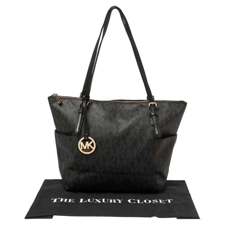 Pre Owned  MICHAEL Michael Kors Black Signature Coated Canvas Jet Set Tote