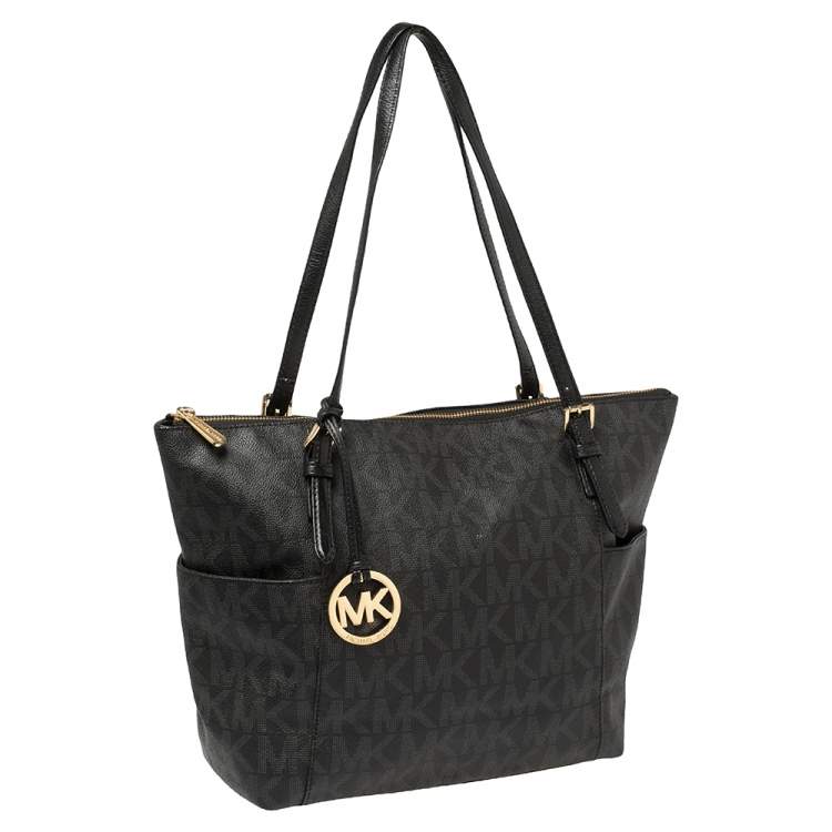 Pre Owned  MICHAEL Michael Kors Black Signature Coated Canvas Jet Set Tote