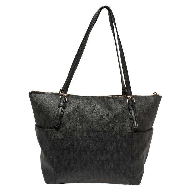 Pre Owned  MICHAEL Michael Kors Black Signature Coated Canvas Jet Set Tote