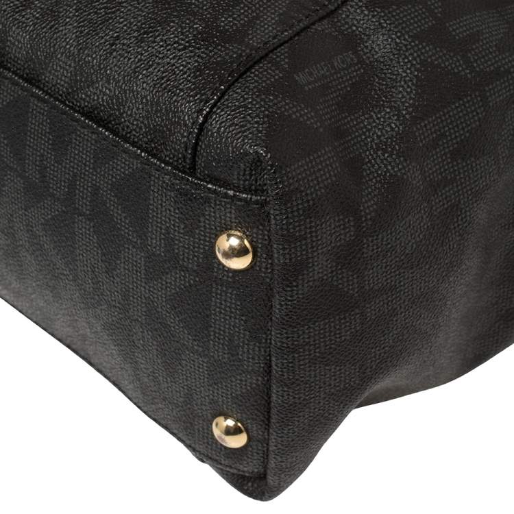 Pre Owned  MICHAEL Michael Kors Black Signature Coated Canvas Jet Set Tote