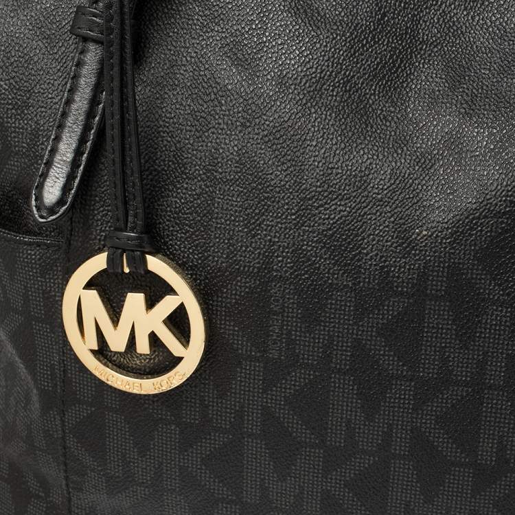 Pre Owned  MICHAEL Michael Kors Black Signature Coated Canvas Jet Set Tote