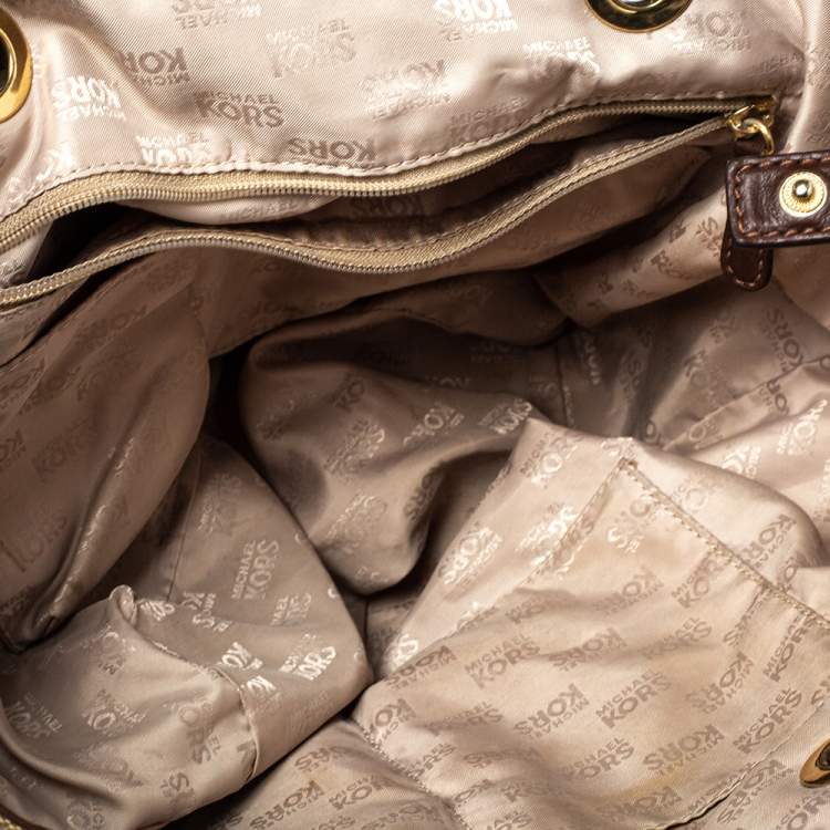 Pre Owned MICHAEL Michael Kors Beige/Brown Signature Canvas and Leather Jet Set Tote