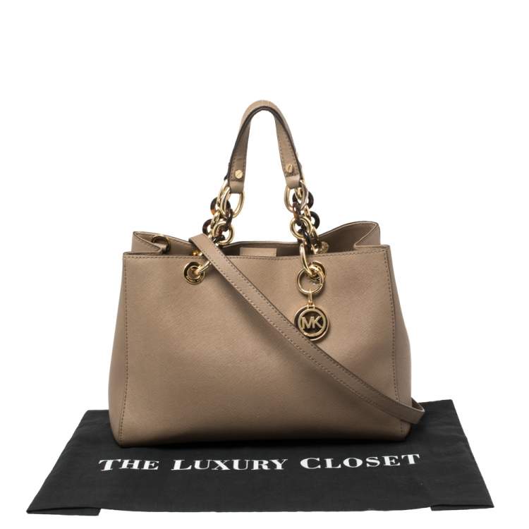 Pre Owned MICHAEL Michael Kors Beige Saffiano Leather Medium Cynthia Tote