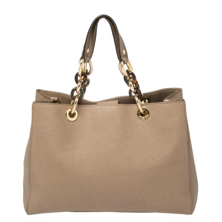 Pre Owned MICHAEL Michael Kors Beige Saffiano Leather Medium Cynthia Tote