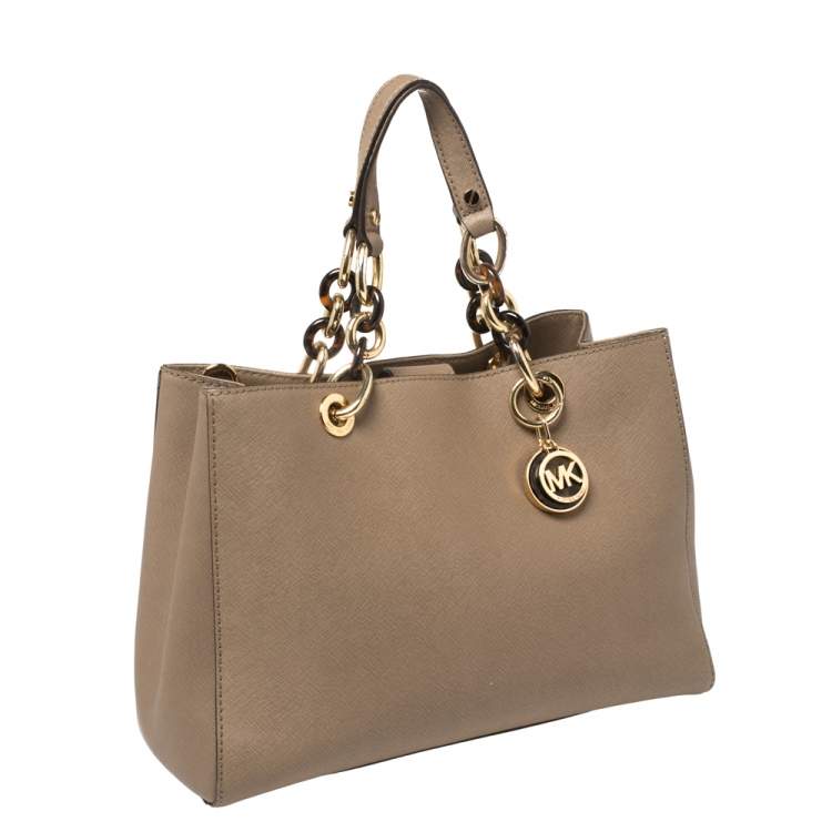 Pre Owned MICHAEL Michael Kors Beige Saffiano Leather Medium Cynthia Tote