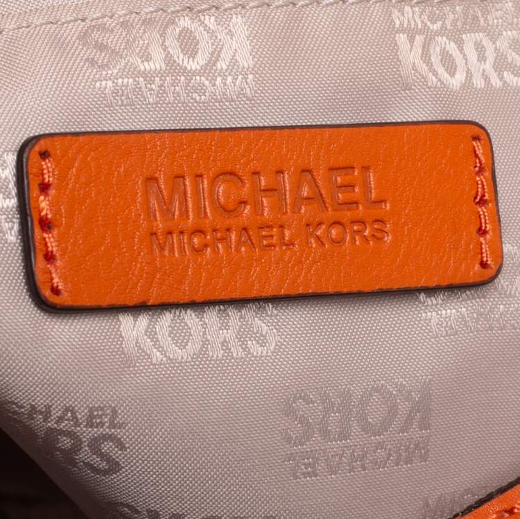 Pre Owned MICHAEL Michael Kors Beige/Orange Signature Canvas and Leather Tote