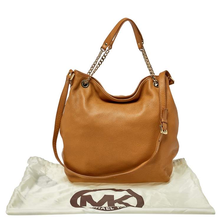 Pre Owned MICHAEL Michael Kors Tan Grained Leather Jet Set Chain Hobo
