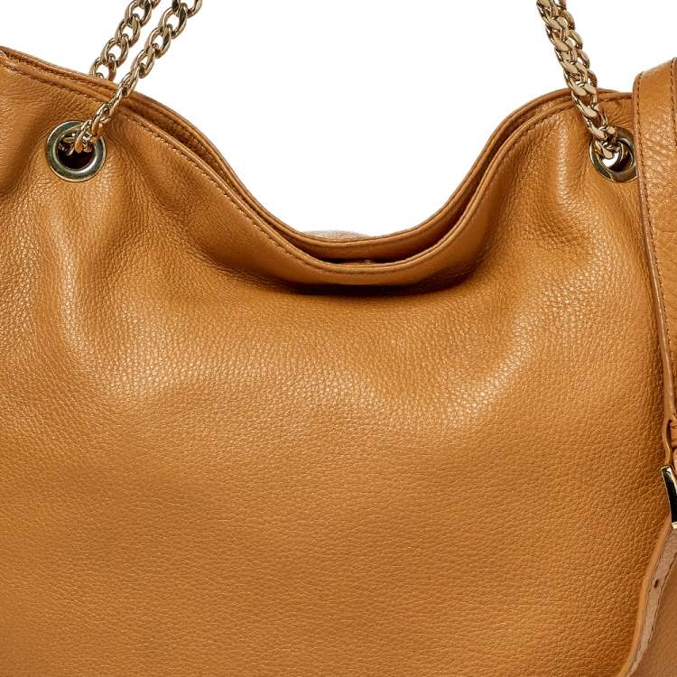 Pre Owned MICHAEL Michael Kors Tan Grained Leather Jet Set Chain Hobo