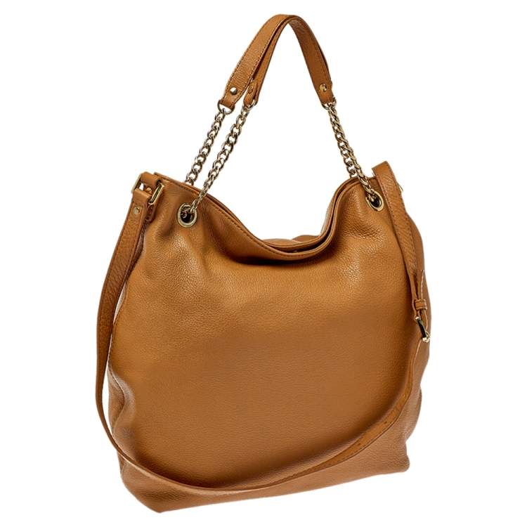 Pre Owned MICHAEL Michael Kors Tan Grained Leather Jet Set Chain Hobo
