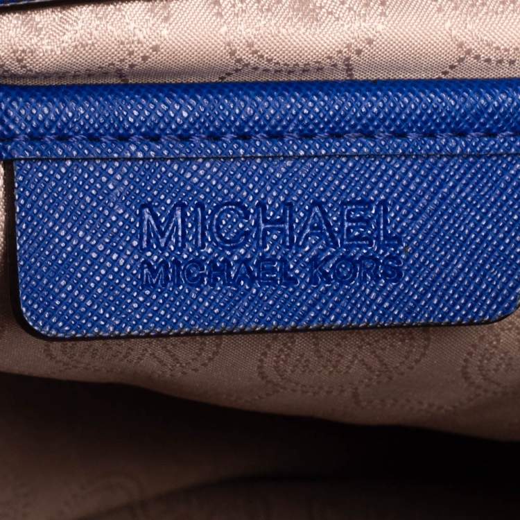 Pre Owned MICHAEL Michael Kors Blue Saffiano Leather Large Jet Set Middle Zip Shopper Tote