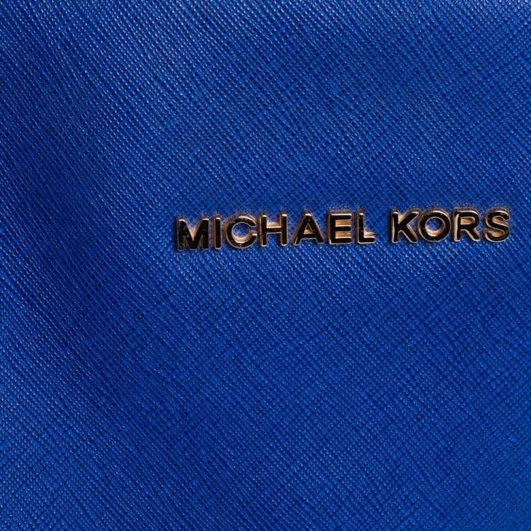 Pre Owned MICHAEL Michael Kors Blue Saffiano Leather Large Jet Set Middle Zip Shopper Tote