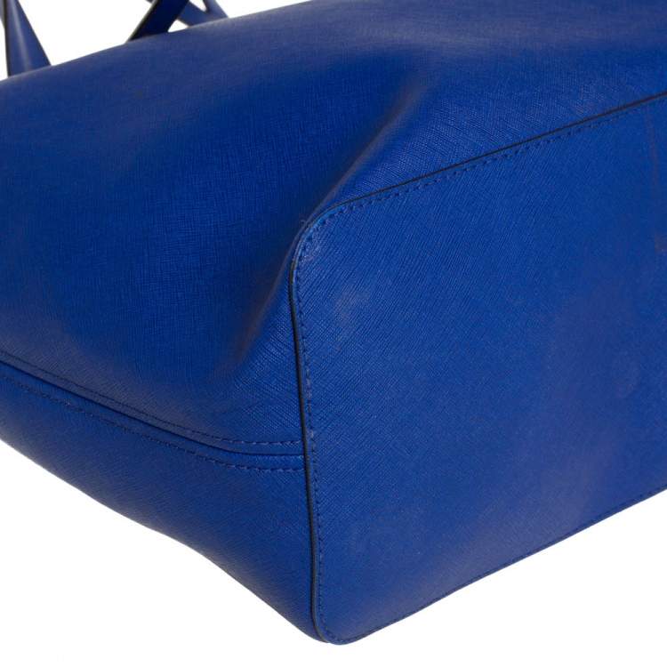 Pre Owned MICHAEL Michael Kors Blue Saffiano Leather Large Jet Set Middle Zip Shopper Tote