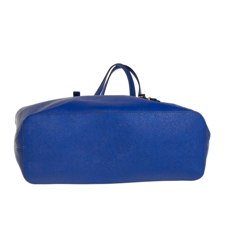 Pre Owned MICHAEL Michael Kors Blue Saffiano Leather Large Jet Set Middle Zip Shopper Tote