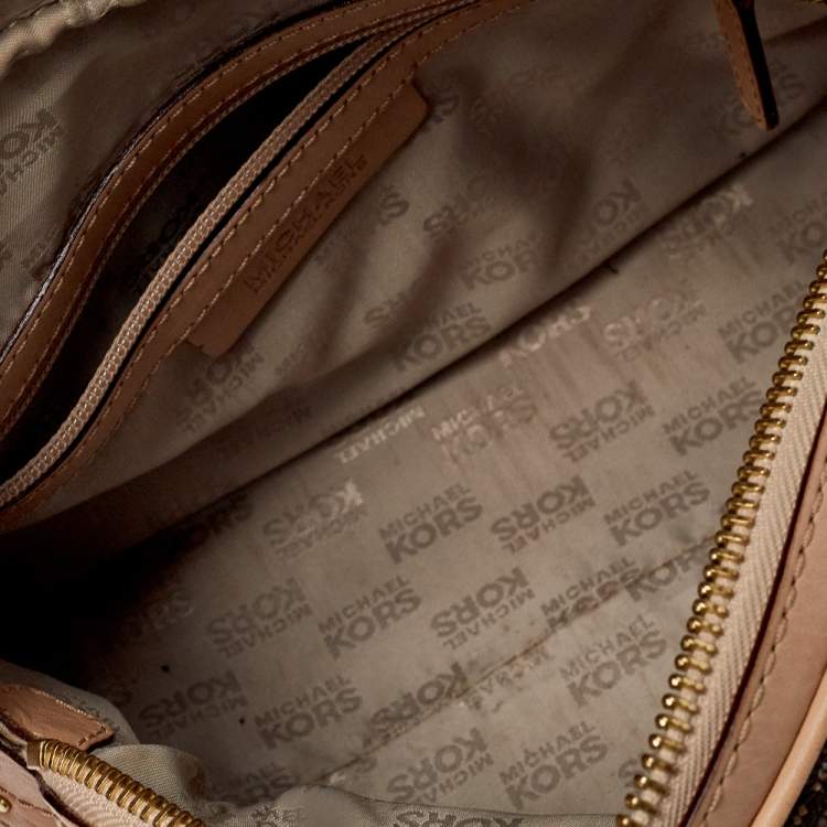Pre Owned MICHAEL Michael Kors Brown/Pink Signature Coated Canvas and Leather Satchel