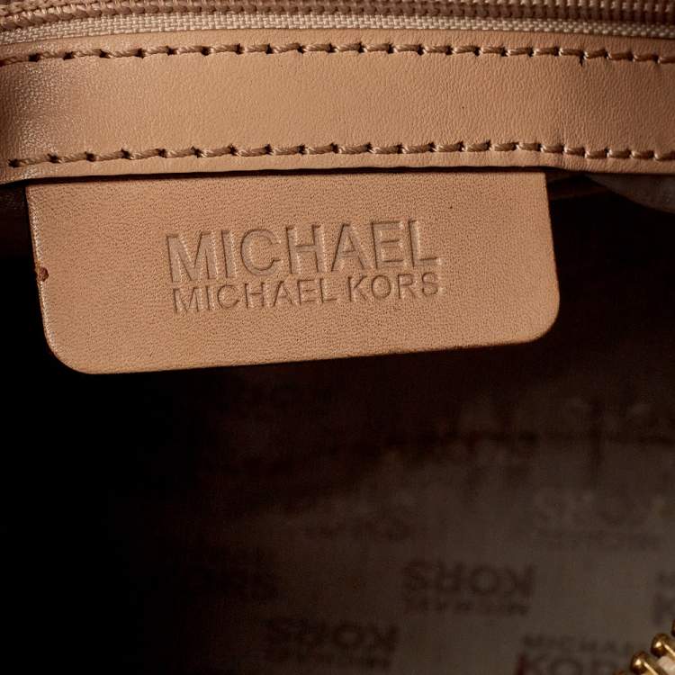 Pre Owned MICHAEL Michael Kors Brown/Pink Signature Coated Canvas and Leather Satchel