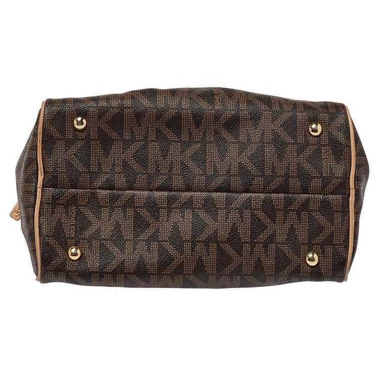 Pre Owned MICHAEL Michael Kors Brown/Pink Signature Coated Canvas and Leather Satchel