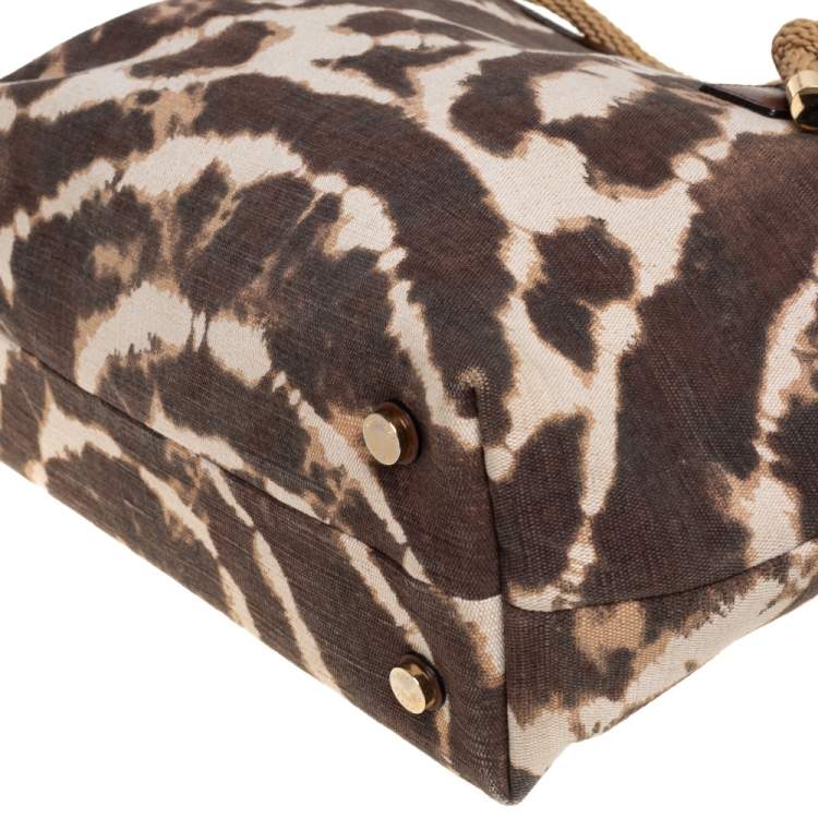 Pre Owned MICHAEL Michael Kors Brown/Beige Printed Canvas Rope Handle Tote