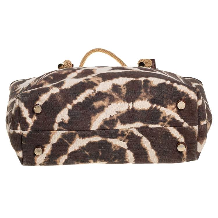 Pre Owned MICHAEL Michael Kors Brown/Beige Printed Canvas Rope Handle Tote