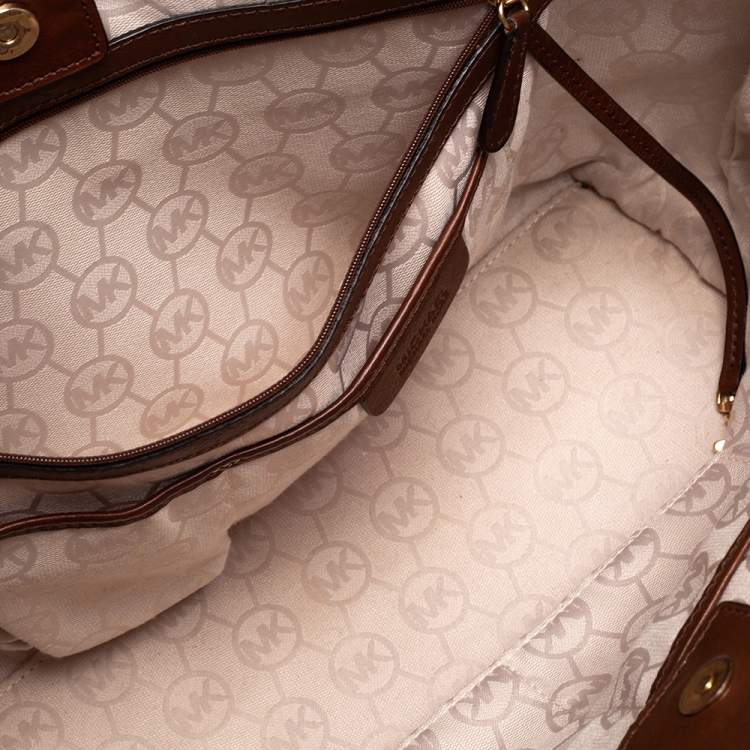 Pre Owned MICHAEL Michael Kors Brown/Beige Printed Canvas Rope Handle Tote