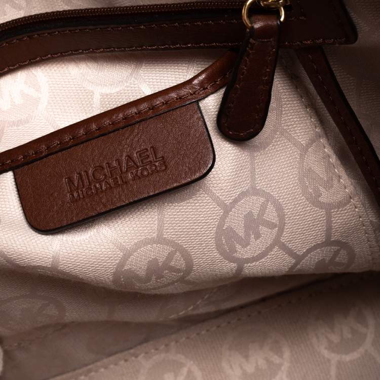 Pre Owned MICHAEL Michael Kors Brown/Beige Printed Canvas Rope Handle Tote