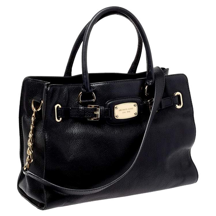 Pre Owned MICHAEL Michael Kors Black Leather Hamilton East West Tote
