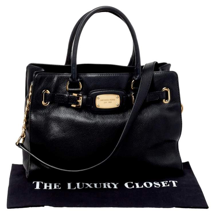 Pre Owned MICHAEL Michael Kors Black Leather Hamilton East West Tote